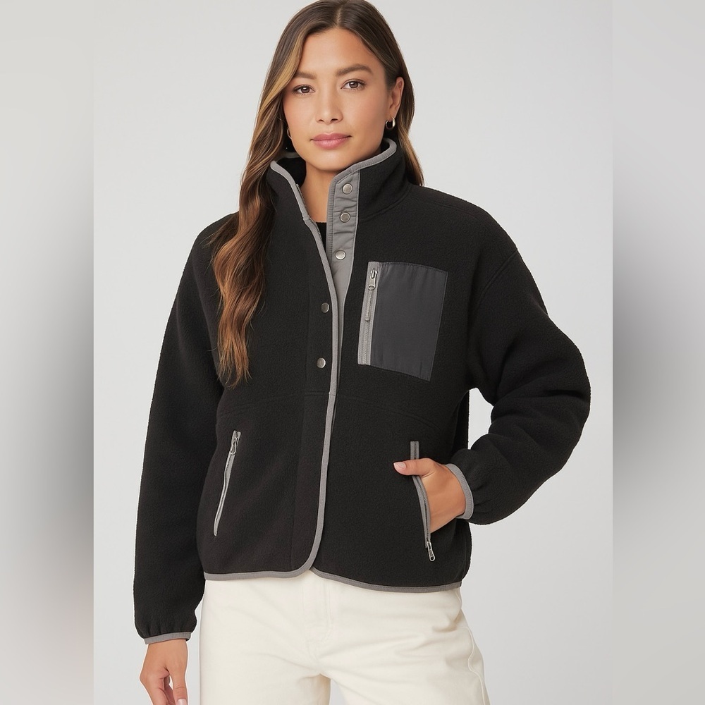 🎉 HOST PICK 🎉 Liv Outdoor Fleece Snap Jacket Sweatshirt Black & Gray M